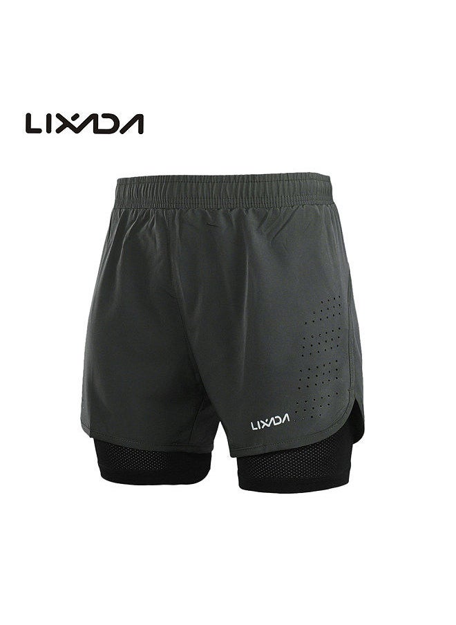Generic - Men's 2-in-1 Running Shorts Quick Drying Breathable Active Training Exercise Jogging Cycling Shorts with Longer Liner Dark Gray Size L - Image 1