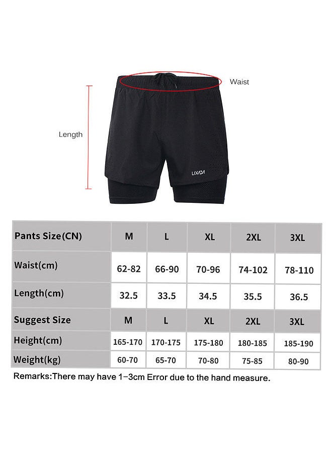 Generic - Men's 2-in-1 Running Shorts Quick Drying Breathable Active Training Exercise Jogging Cycling Shorts with Longer Liner Dark Gray Size L - Image 1