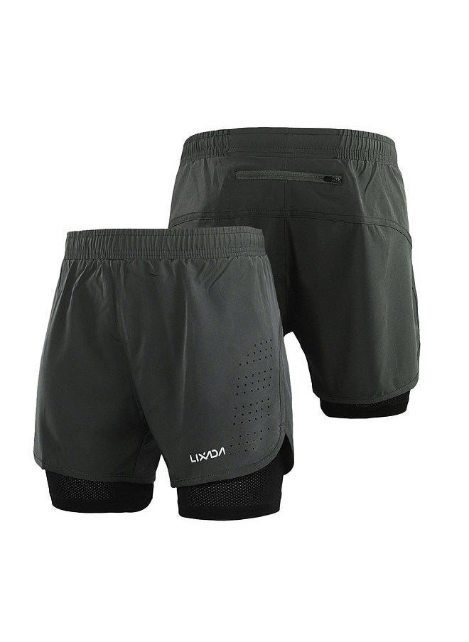 Generic - Men's 2-in-1 Running Shorts Quick Drying Breathable Active Training Exercise Jogging Cycling Shorts with Longer Liner Dark Gray Size L - Image 1