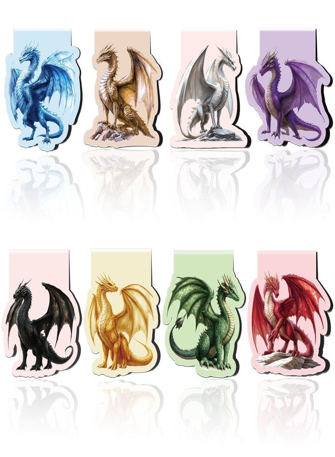 RUBOAOA Cool Dragon Magnetic Bookmarks, 8 Pcs Fantasy Power Dragon with Wings Magnet Page Markers Unique Book Clips for Reading, Gifts for Men Book Lovers Students Teachers Office School - Image 1