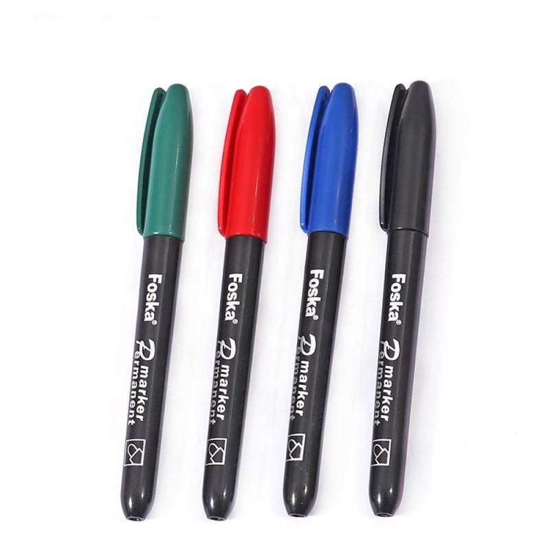 FOSKA Round Tip Permanent Marker Pens in Assorted Colors 6mm - 4 Pack - Image 1
