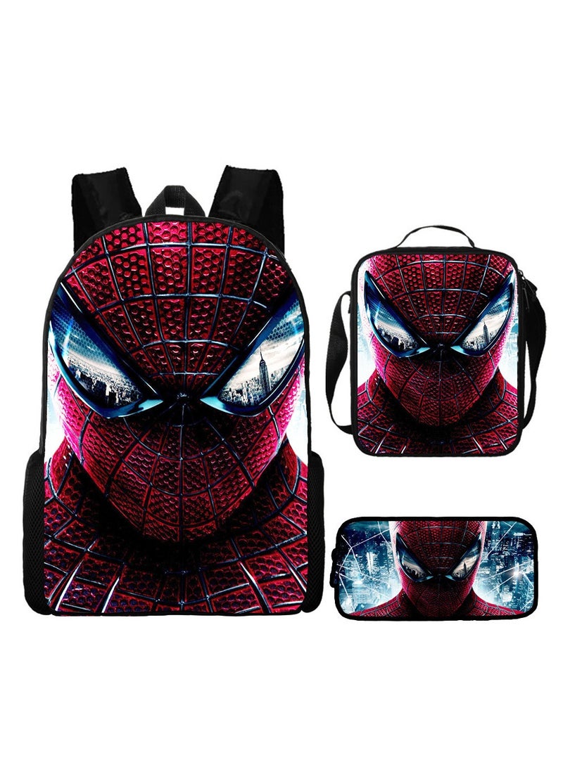 سبايدر مان حقيبة ظهر سبايدرمان الكرتونية المكونة من ثلاث قطع لطلاب المدارس الابتدائية 29*42*16 سم