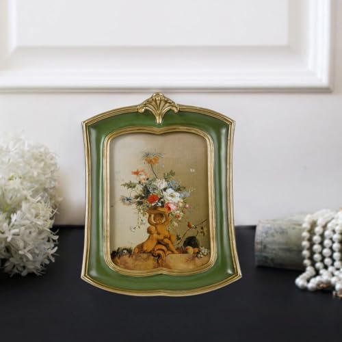 Kangce Vintage Picture Frame 5x7 Antique Ornate Photo Frame Tabletop and Wall Hanging Old-Fashioned Style, Decorative Retro Design Home Decor, Photo Gallery, Art, Green - Image 2