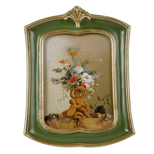 Kangce Vintage Picture Frame 5x7 Antique Ornate Photo Frame Tabletop and Wall Hanging Old-Fashioned Style, Decorative Retro Design Home Decor, Photo Gallery, Art, Green - Image 1
