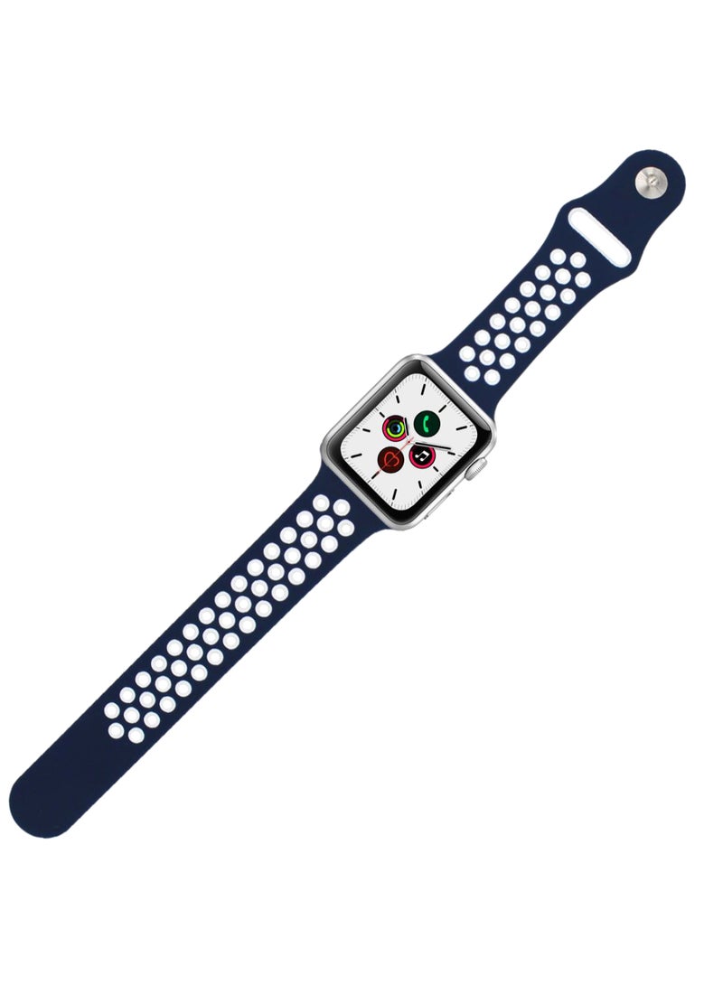 اليشمك سوار بديل بتصميم منقط لساعة أبل آي ووتش سيريز 5/4/3/2/1 قياس 38-40 مم ميدنايت بلو / أبيض - Image 2