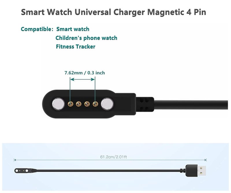 Alwisdom Universal Charging Cable Compatible Smartwatch Magnetic Smartwatch Accessories USB 4-Pin Magnetic Charger for Smart Watch/Fitness Tracker, Pin Pitch 7.62 mm - Image 2