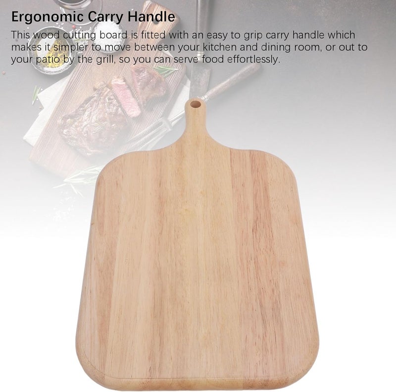 Wood Cutting Board with Handle, Chopping Board for Meat Cheese Bread Vegetables Fruits, Decorative Wooden Serving Board for Kitchen, Double Sided Rubber Wood Board with Ergonomic C (Small Size) - Image 2