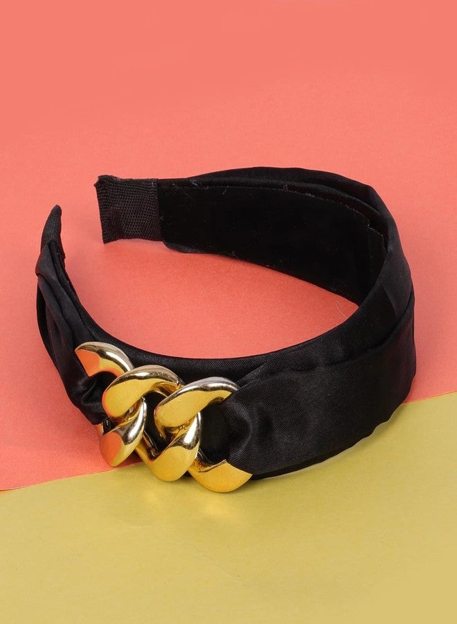 NNR Satin Silk Chain Broach Hair Bands Comfortable & Soft Hand Made Headband Beautiful Cute Fashion Accessories For Parties Function (Black) - Image 3