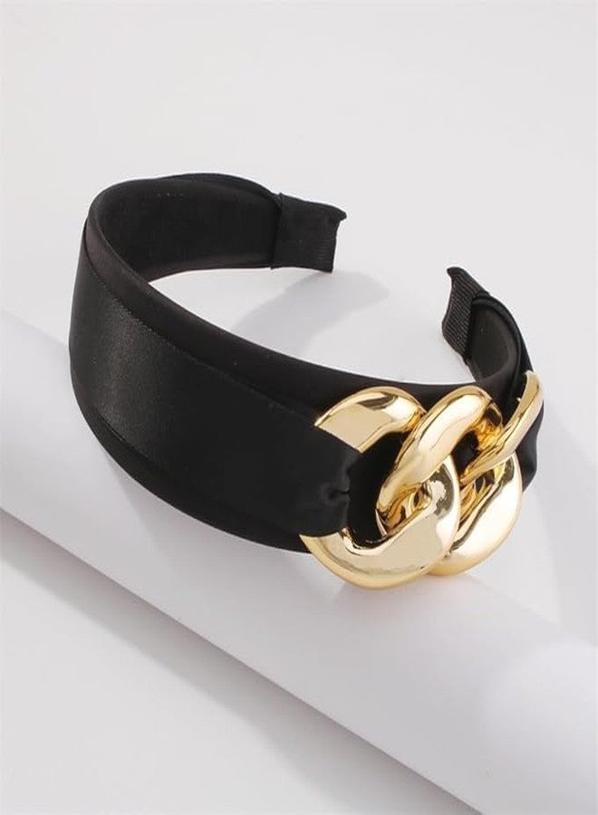 NNR Satin Silk Chain Broach Hair Bands Comfortable & Soft Hand Made Headband Beautiful Cute Fashion Accessories For Parties Function (Black) - Image 5