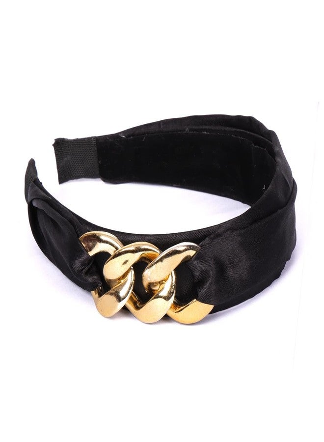 NNR Satin Silk Chain Broach Hair Bands Comfortable & Soft Hand Made Headband Beautiful Cute Fashion Accessories For Parties Function (Black) - Image 2