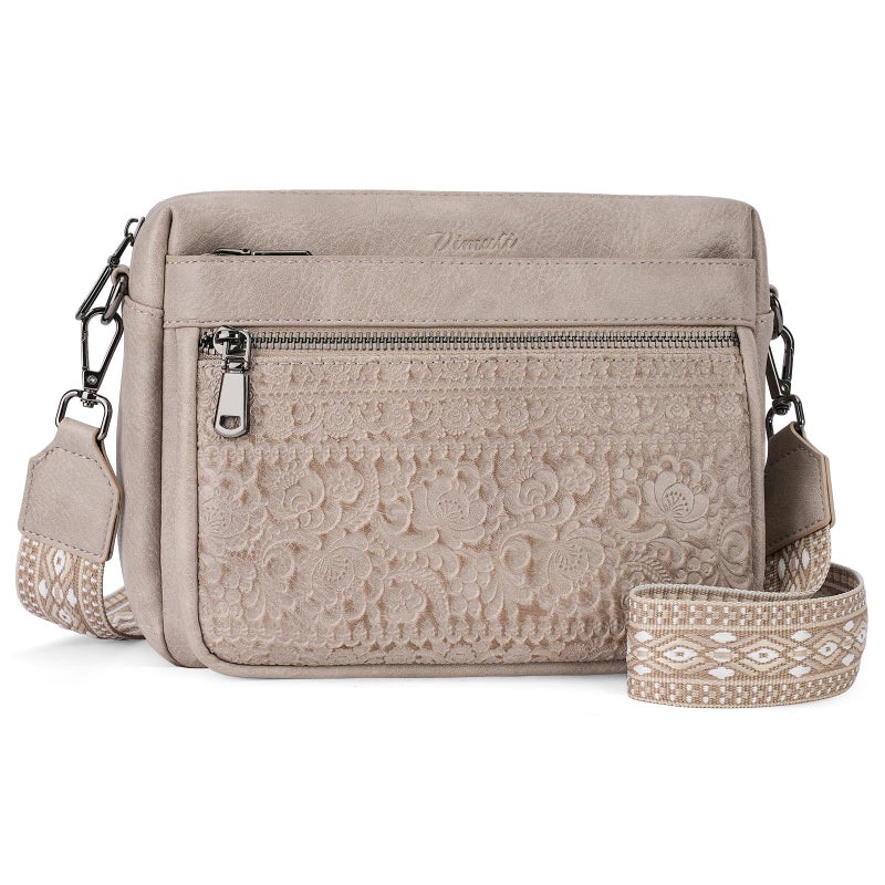 VIMUTI Crossbody Bags for Women Trendy,Leather Crossbody Purses Embossed Design,Multi Pocket Lightweight Shoulder Handbag (04-Gray) - Image 1