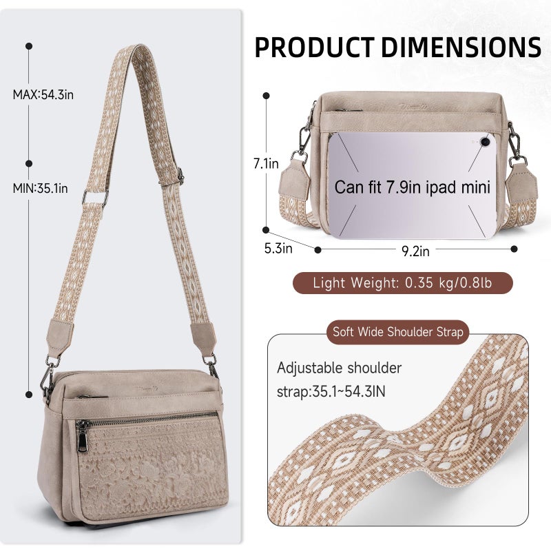 VIMUTI Crossbody Bags for Women Trendy,Leather Crossbody Purses Embossed Design,Multi Pocket Lightweight Shoulder Handbag (04-Gray) - Image 4