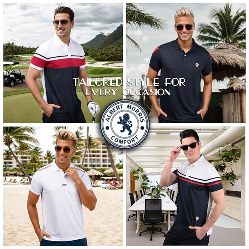 Albert Morris Mens Striped Short Sleeve Polo Shirts 4 Pack - Regular Fit - Multicolor - Eagle Pack - X-Large - Image 2
