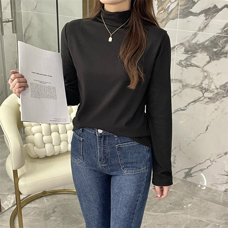 Womens Autumn Winter Turtleneck Thermal Top Yellow  - Image 2