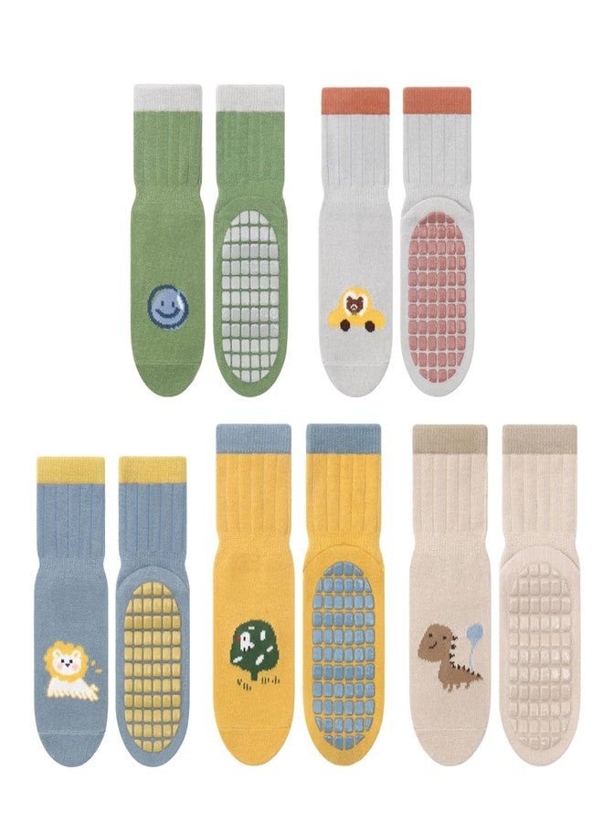 Lyonardo Baby Anti-Slip Cotton Socks with Grips, Toddler Non-Skid Ankle Socks for Boys & Girls, Cartoon Animal & Car Designs (Pack Of 5) (IN, Age, 2 Years, 3 Years, MULTICOLOR) - Image 4