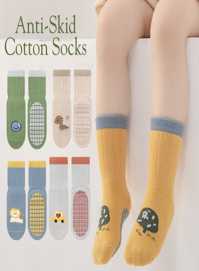 Lyonardo Baby Anti-Slip Cotton Socks with Grips, Toddler Non-Skid Ankle Socks for Boys & Girls, Cartoon Animal & Car Designs (Pack Of 5) (IN, Age, 2 Years, 3 Years, MULTICOLOR) - Image 2