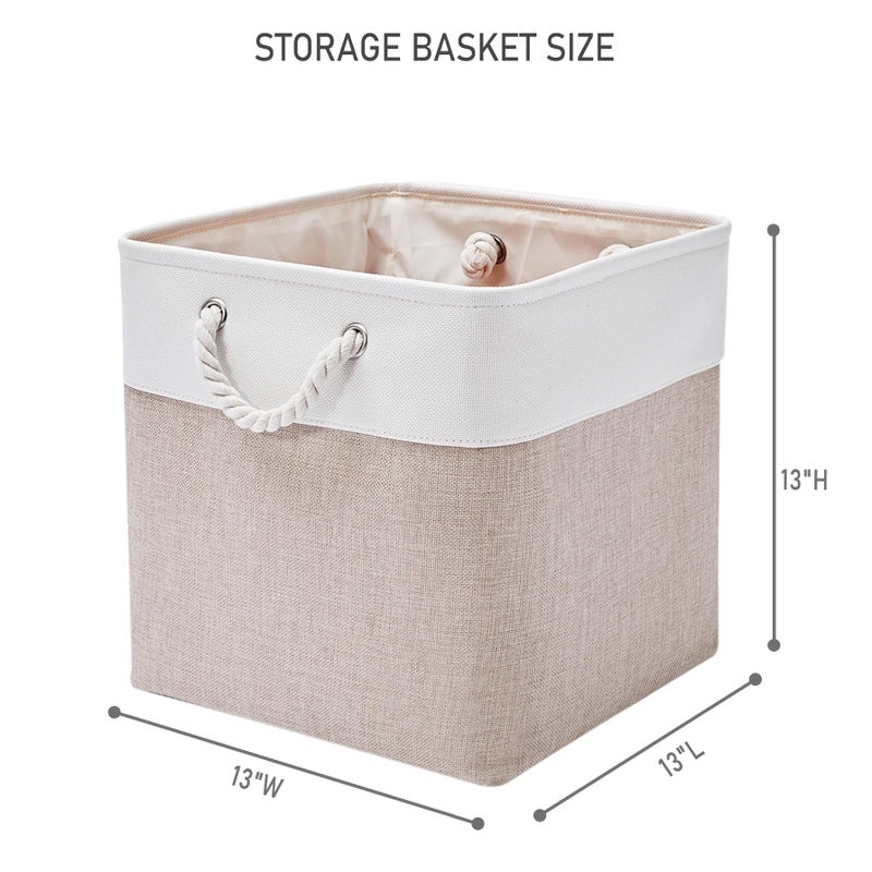 ISEMINGLA 13 x 13 Inch Storage Cubesï¼Œ6 Pack Cube Storage Bins for Shelvesï¼ŒFabric Collapsible Storage Bins with Handles, Foldable Storage Basket for Organizing Clothes, Toys, Books (White&Beige) - Image 3