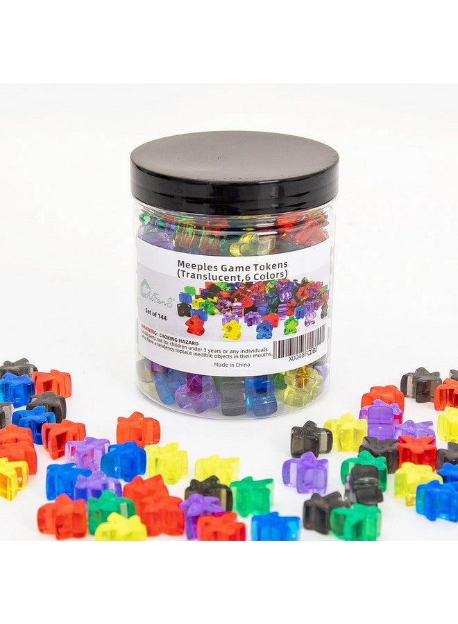 AiFanS 144 Pieces Meeples Game Tokens,Game Pieces for Board Games,Board Game Accessories with Portable Box(Translucent,6 Colors) - Image 1