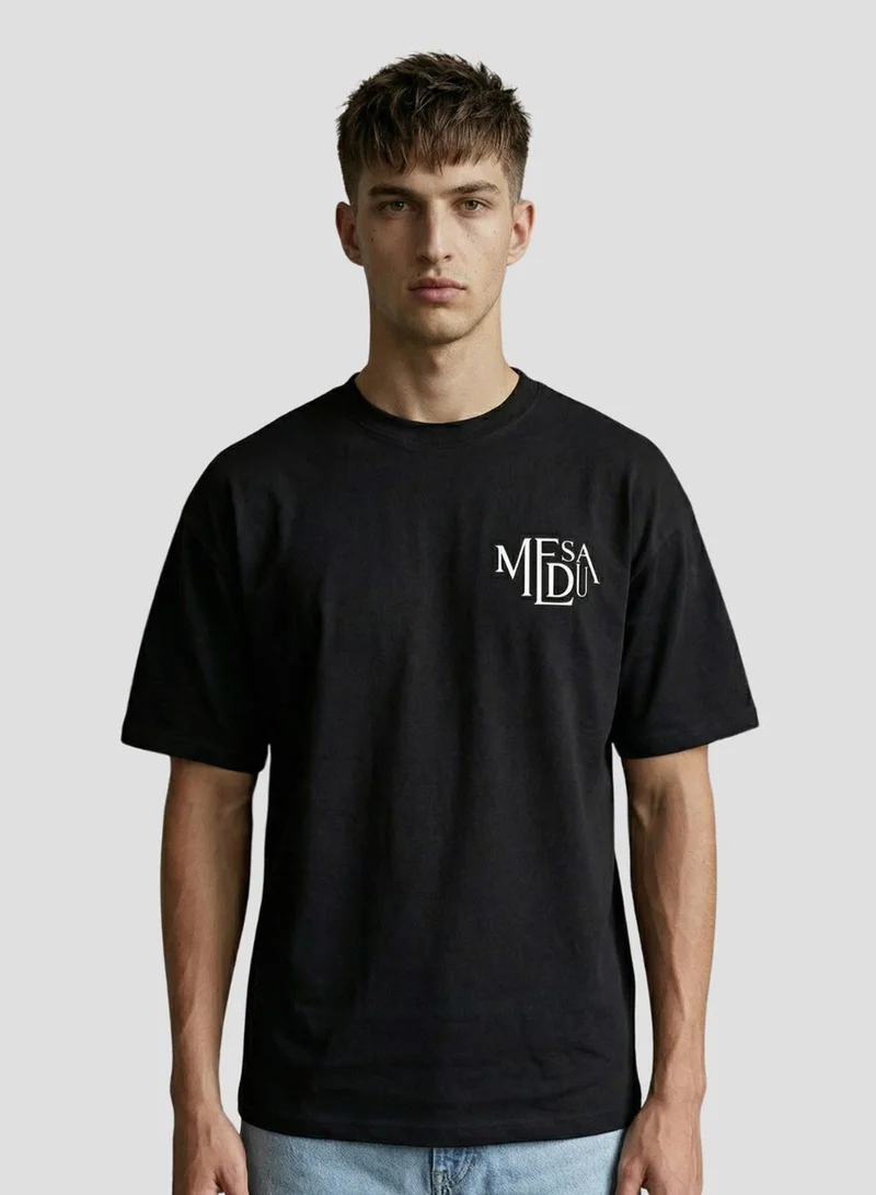 دينيس لينغو Black 100% Cotton Printed Regular Fit T-Shirt For Men