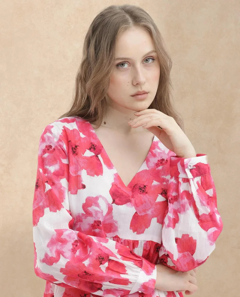 Rareism Women's Floral Print Everyday Mini Dress