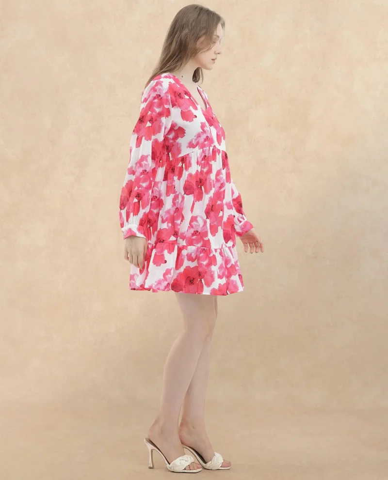 Rareism Women's Floral Print Everyday Mini Dress