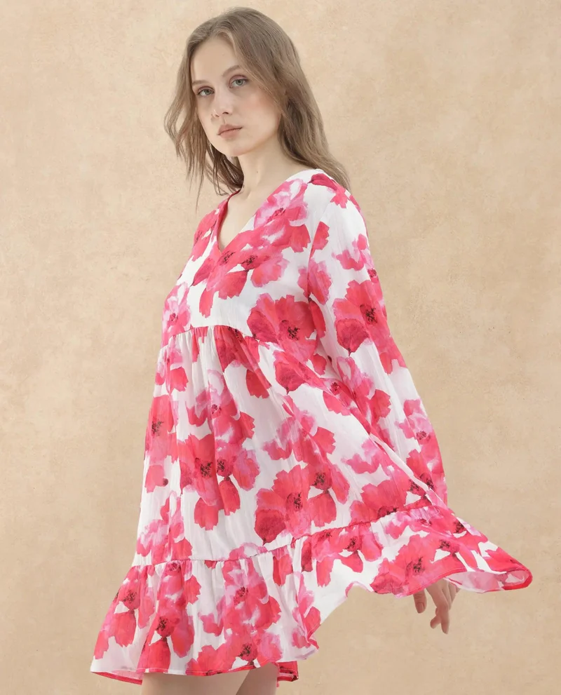 Rareism Women's Floral Print Everyday Mini Dress