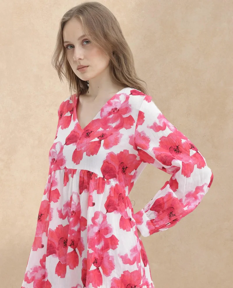 Rareism Women's Floral Print Everyday Mini Dress
