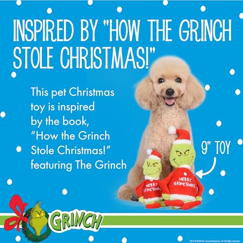 Dr. Seuss: Holiday Merry Grinchmas Grinch Plush Squeaker Toy- 9" - Image 3
