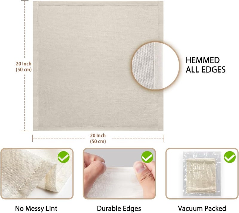 Olicity Cheese Cloths, 6PCS, Grade 100,20x20Inch Hemmed Cheese Cloth Fabric Reusable Fine Mesh Cloth, 100% Cotton Unbleached Precut Muslin Cheesecloth for Straining, Cooking, Yogurt, Juicing - Image 4