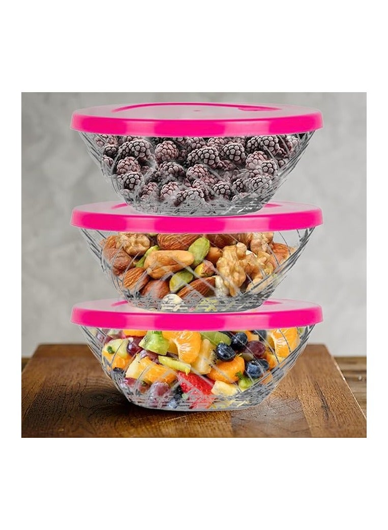LAV 6 Pieces Elis Glass Bowl Set Plastic Lids, 320 Ml - Image 5