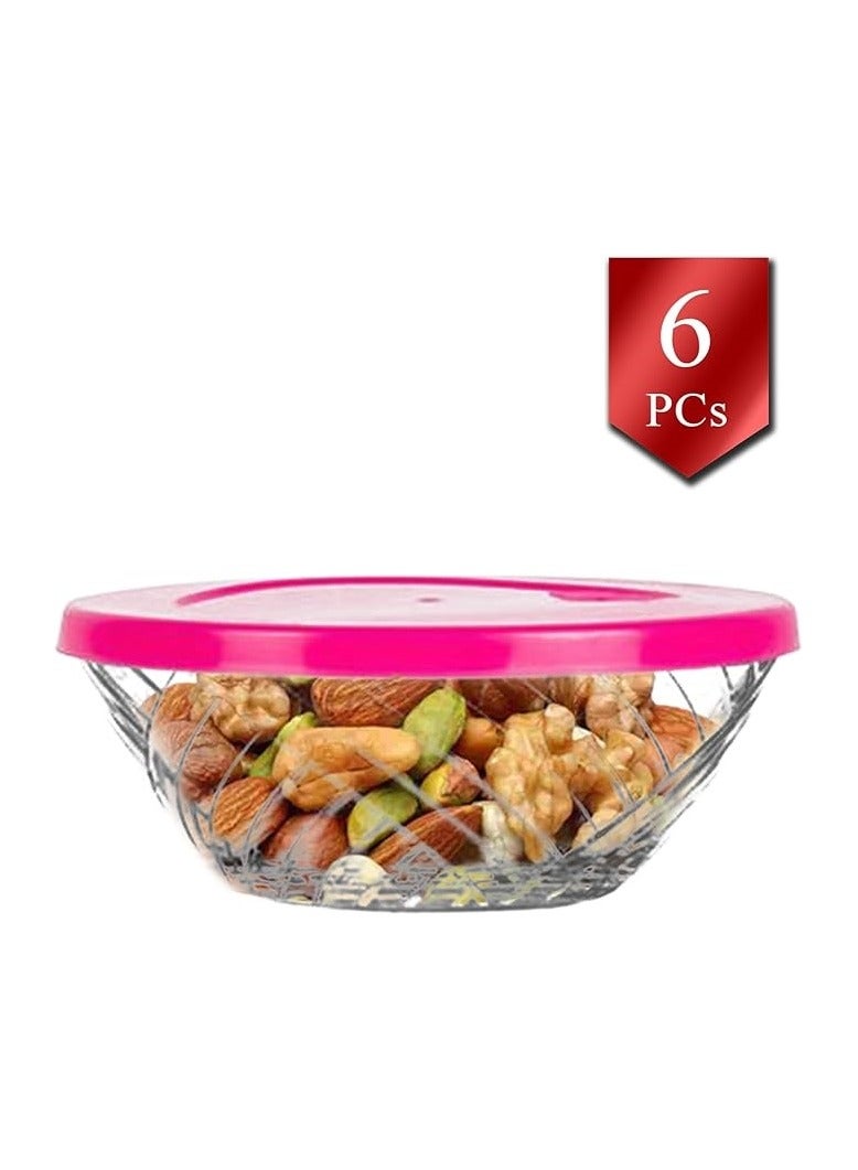 LAV 6 Pieces Elis Glass Bowl Set Plastic Lids, 320 Ml - Image 4