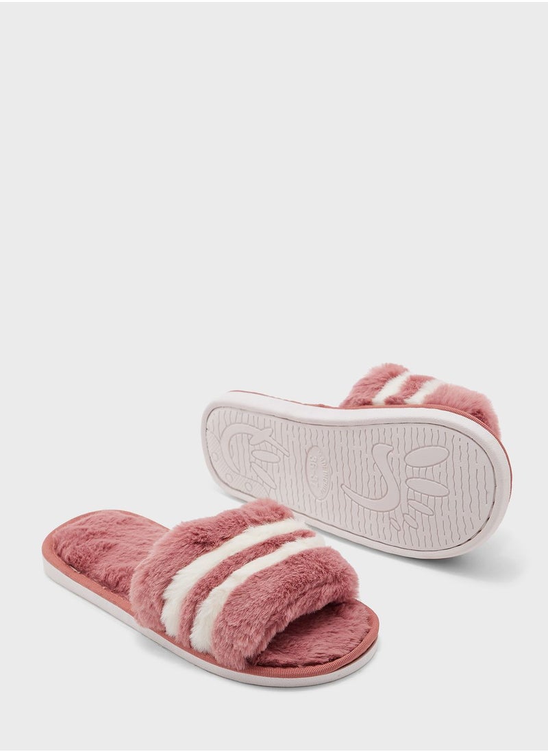 Ginger - Double Stripe Furry Bedroom Slipper - Image 1