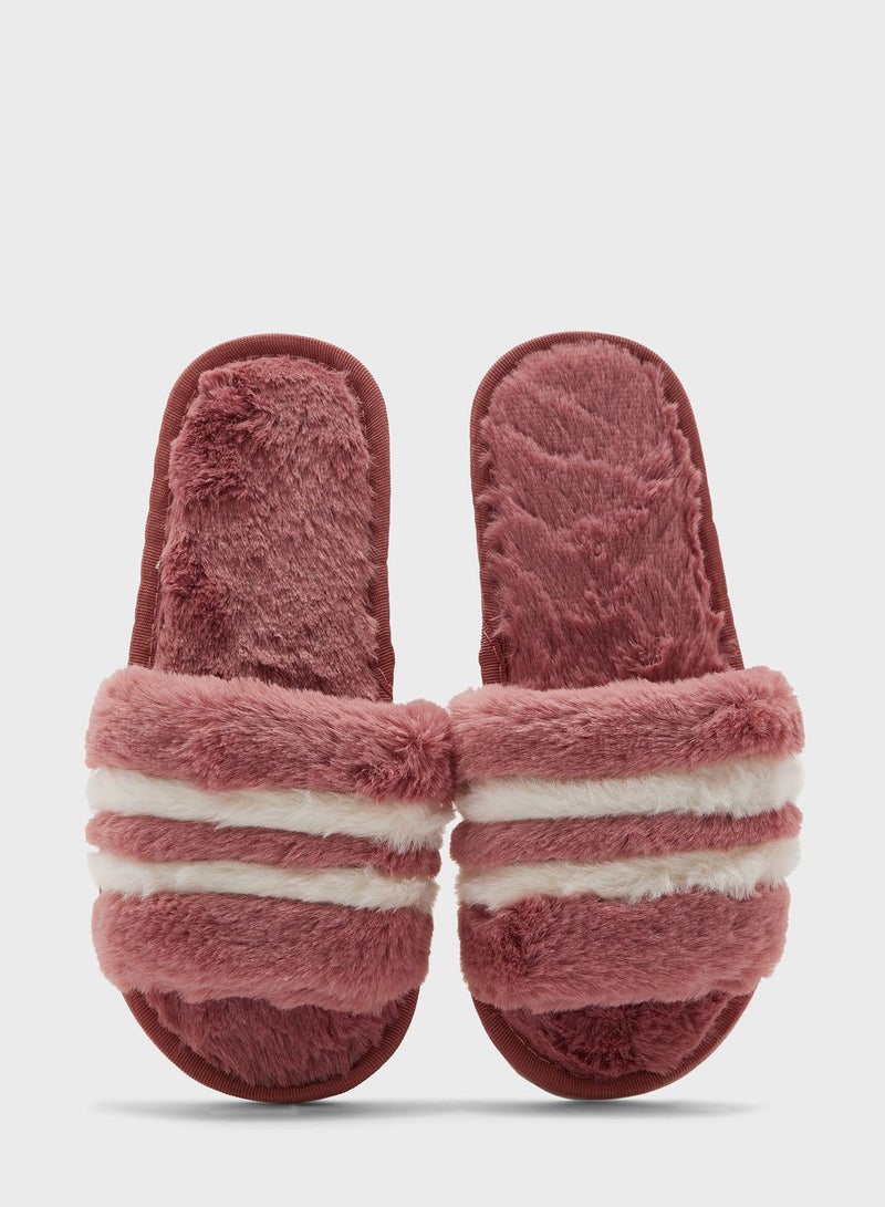 Ginger Double Stripe Furry Bedroom Slipper - Image 4
