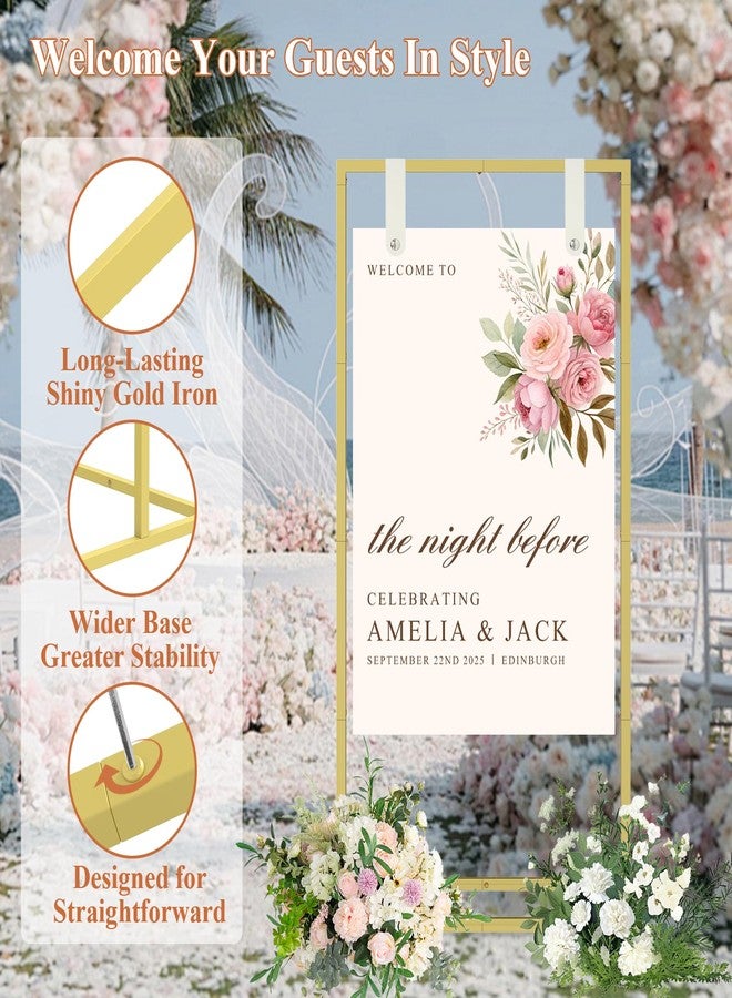 JCMCDO Elegant Wedding Sign Stand Holder, Sturdy Wedding Welcome Sign Holder with 8 Pair Satin Ribbon & 2 Leather Strap for Seating Charts & Event Decor Wedding Seating Chart Stand, Easel for Display (Gold) - Image 4