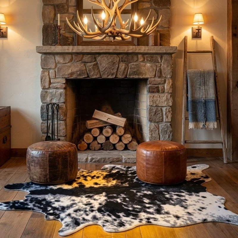 MustMat Faux Cowhide Rug Cow Print Rug Western Cowhide Area Rugs for Living Room (Black and White, 2.6ft x 4.1ft) - Image 3