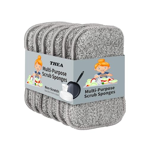 THEA Innovative Multi-Purpose Scrub Sponge Pad,Non-Scratch Microfiber Reusable Sponges,Heavy Duty Scrubber for Cleaning Dishes Non-Scratch Microfiber Sponge,Effortless Cleaning of Kitchen (Pack of10) - Image 1
