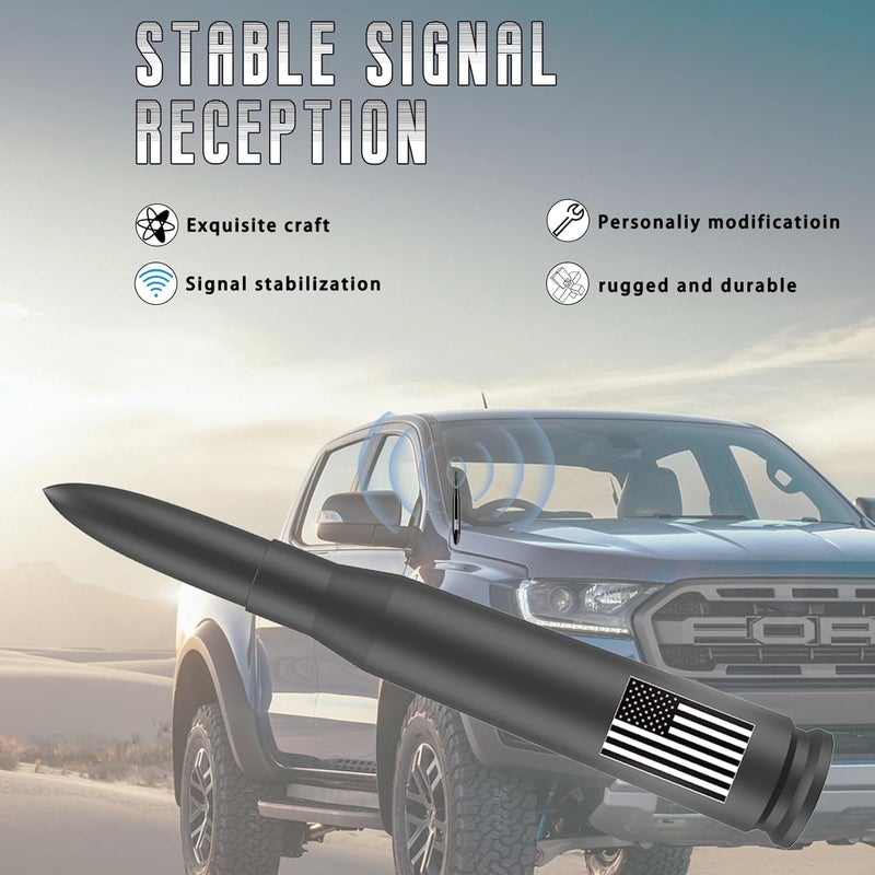هوائي علم أمريكا للسيارات والشاحنات مع أغطية صمامات الإطارات، عمود عالمي لـ GM Chevy Silverado 1500 2500 3500 HD Avalanche Ford F150 F250 F350 Denali شاحنات البيك أب الثقيلة (أسود) مناسب لمناخ الخليج - Image 4