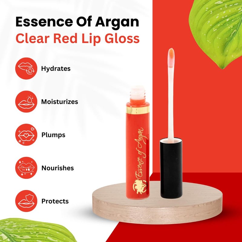 Essence Of Argan Clear Red Lip Gloss with Moroccan Argan Oil to Moisturize and Plump your Lips â€“ Revitalized Lip Care to Eliminate Dryness - Clear Glossy Finish 0.25oz - Image 2