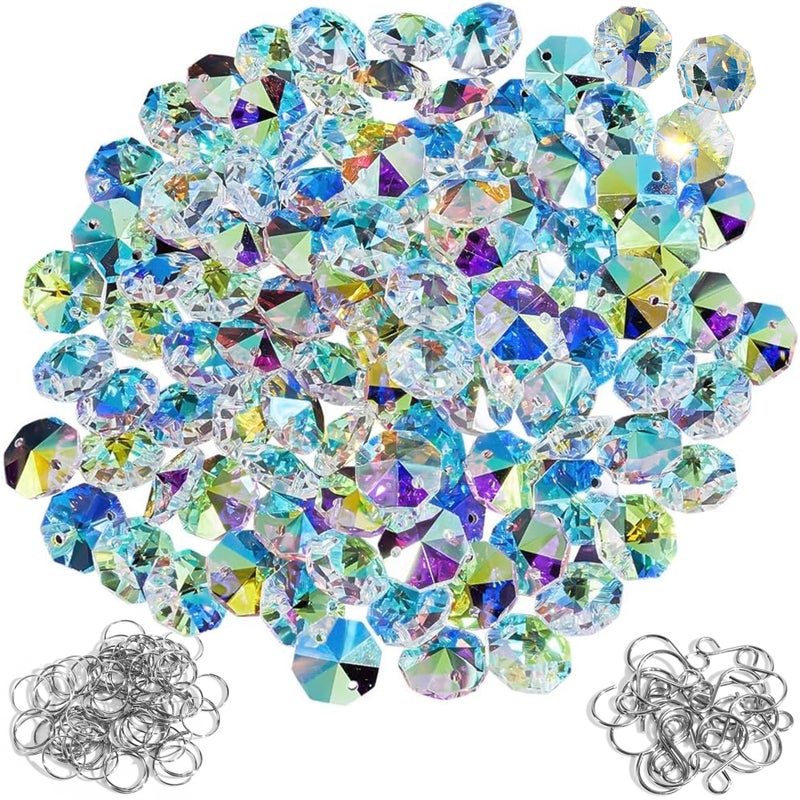 WASTROYAL 240Pcs Crystal Suncatcher Beads 150 14mm Crystal Glass Octagon Beads Bulk AB Color Sun catcher Supplies Chandelier Replacement Connector Spacer Bead for DIY Hanging Ornament Pendant Jewelry (AB Color) - Image 1