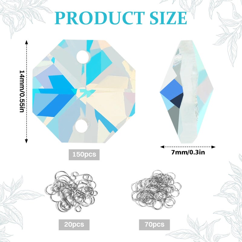 WASTROYAL 240Pcs Crystal Suncatcher Beads 150 14mm Crystal Glass Octagon Beads Bulk AB Color Sun catcher Supplies Chandelier Replacement Connector Spacer Bead for DIY Hanging Ornament Pendant Jewelry (AB Color) - Image 4