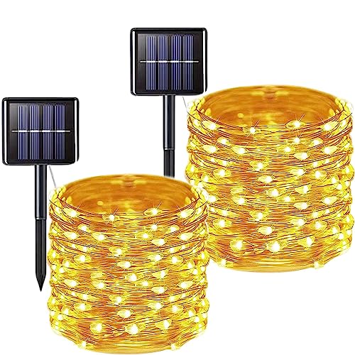 DAYLIGHTIR 2 Pack Total 200 LED 66FT Solar Powered Copper Wire String Lights Outdoor, Waterproof, 8 Modes Fairy Lights for Garden, Patio, Party, Yard, Christmas (Warm White) - Image 1