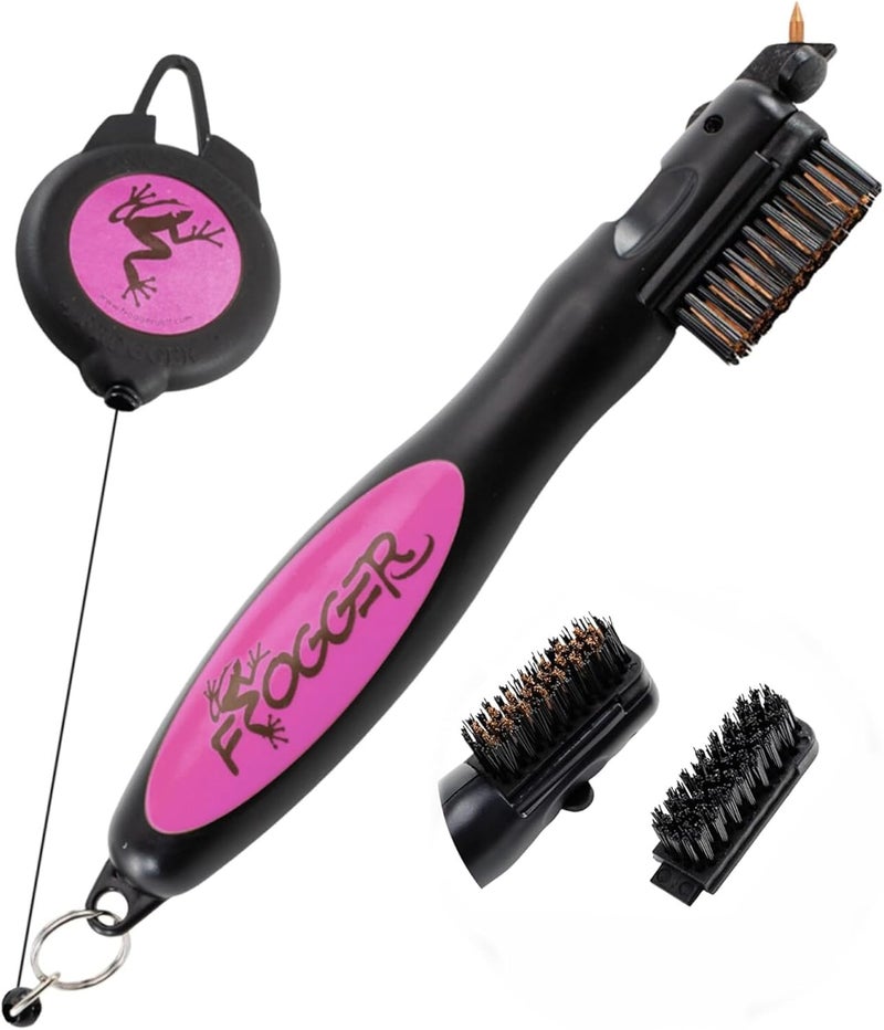 Frogger BrushPro Golf Club Cleaner with Ergonomic Grip and 2.5 ft. Retractable Cord, Sturdy Golf Club Brush and Groove Cleaner for Golfers, Golf Dad - Image 1