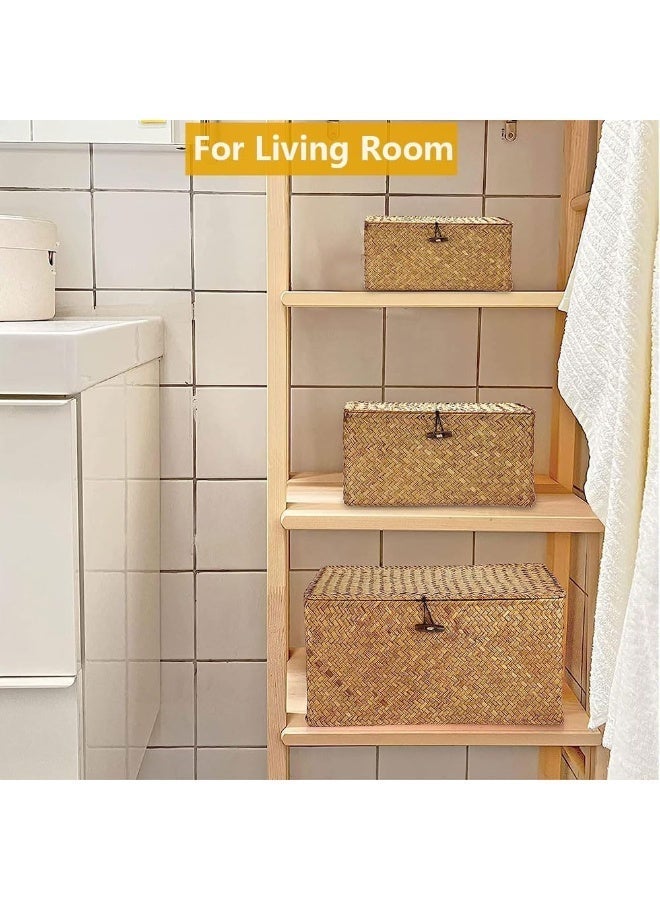 Eco-Friendly Wicker Storage Bins with Lid – Set of 3 Rectangular Rattan Baskets for Stylish Home Organization - Image 4