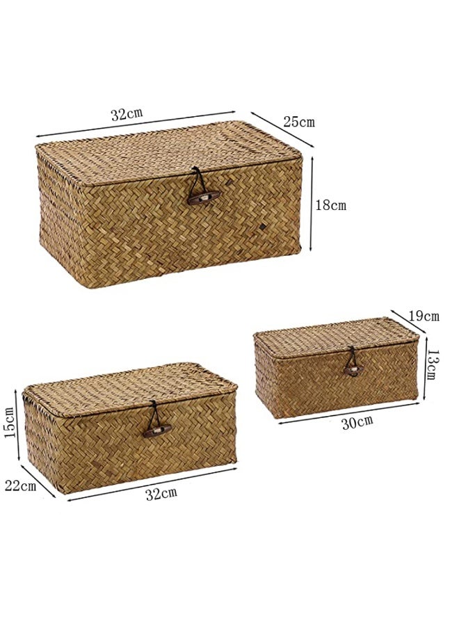 Eco-Friendly Wicker Storage Bins with Lid – Set of 3 Rectangular Rattan Baskets for Stylish Home Organization - Image 5