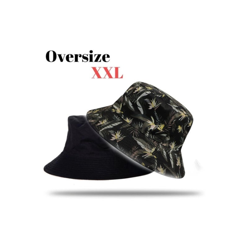 قبعة صياد كبيرة الحجم ذو حواف عريضة للربيع والصيف مزدوجة الجانبين سوداء مقاس XXL (60-62 سم) - Image 2
