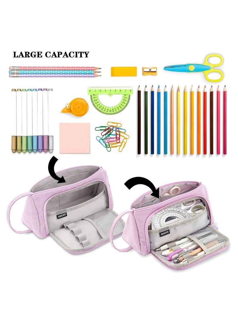 ANGOO Large Pencil Case for Girls and Teenagers – Aesthetic Purple Pencil Pouch for Middle School, High School, College & Office Supplies, Simple and Stylish Organizer - Image 2