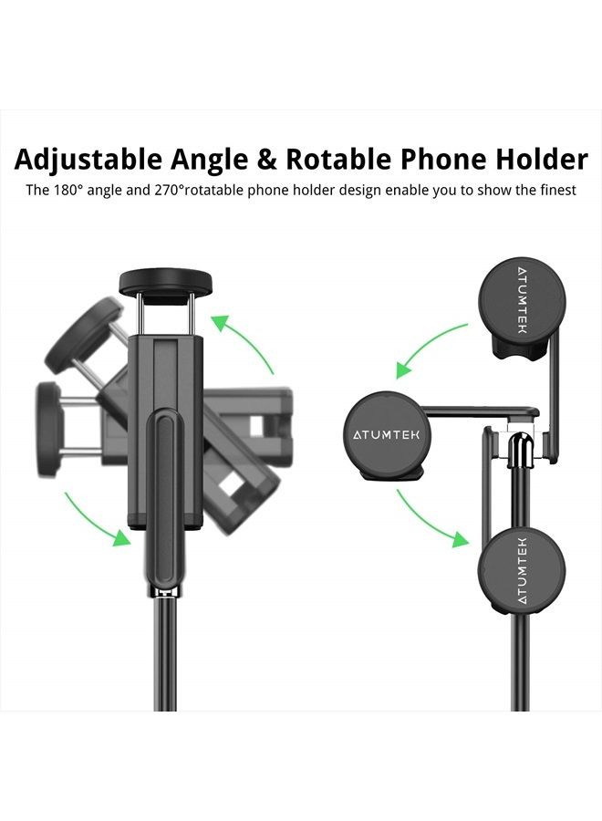 ATUMTEK Bluetooth Selfie Stick Tripod, Extendable 3 in 1 Aluminum Selfie Stick with Wireless Remote and Tripod Stand 270 Rotation for iPhone 13/12/11 Pro/XS Max/XS/XR/X, Samsung and Smartphone Black  - Image 3