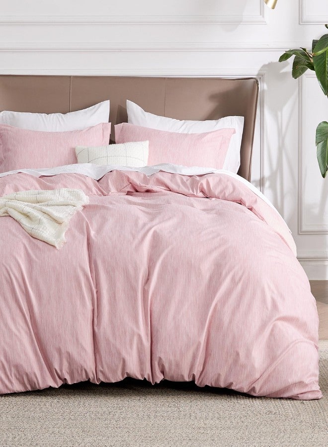 Bedsure Duvet Cover Queen Size - Soft Cationic Dyed Duvet Cover Set for Kids with Zipper Closure, 3 Pieces Bedding Set(Pink, 90"x90") - Image 1
