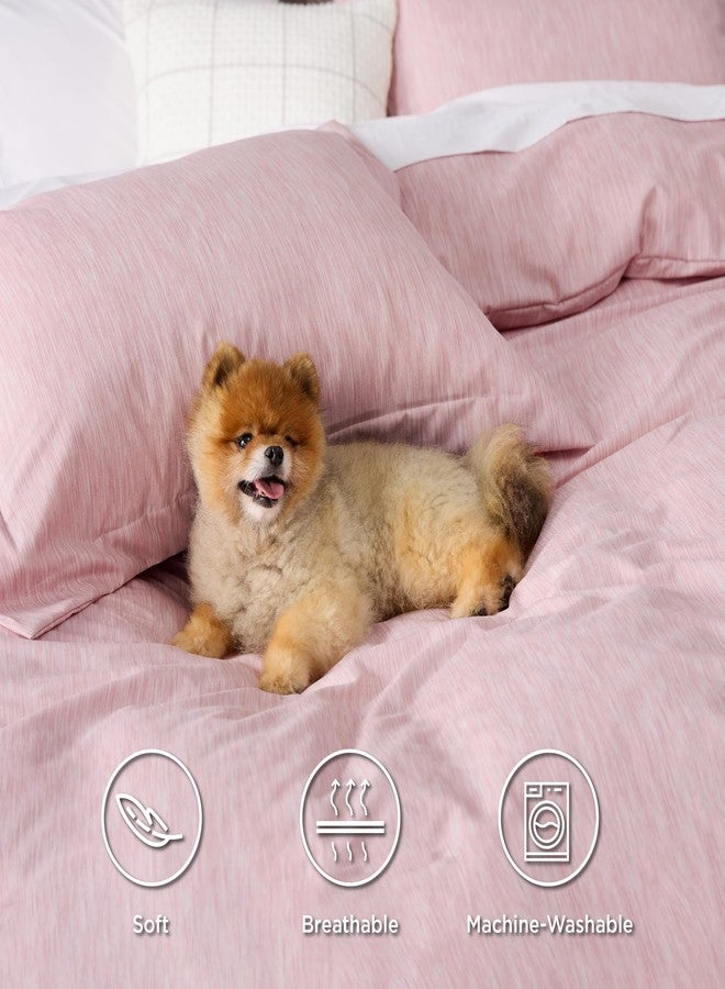 Bedsure Duvet Cover Queen Size - Soft Cationic Dyed Duvet Cover Set for Kids with Zipper Closure, 3 Pieces Bedding Set(Pink, 90"x90") - Image 4