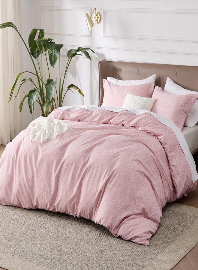 Bedsure Duvet Cover Queen Size - Soft Cationic Dyed Duvet Cover Set for Kids with Zipper Closure, 3 Pieces Bedding Set(Pink, 90"x90") - Image 2